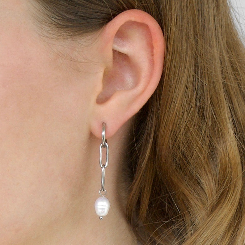 Pearl hoops silver