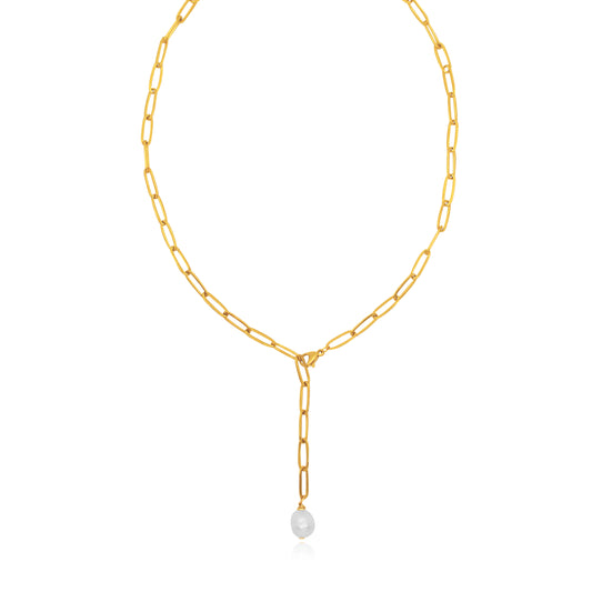 Y-Pearl necklace gold