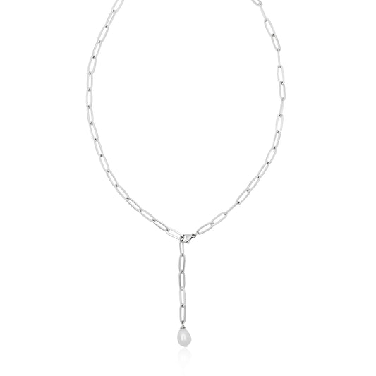 Y-Pearl necklace silver