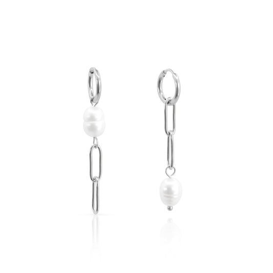 Pearl hoops silver