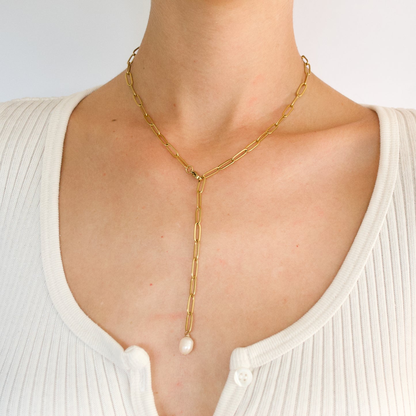 Y-Pearl necklace gold