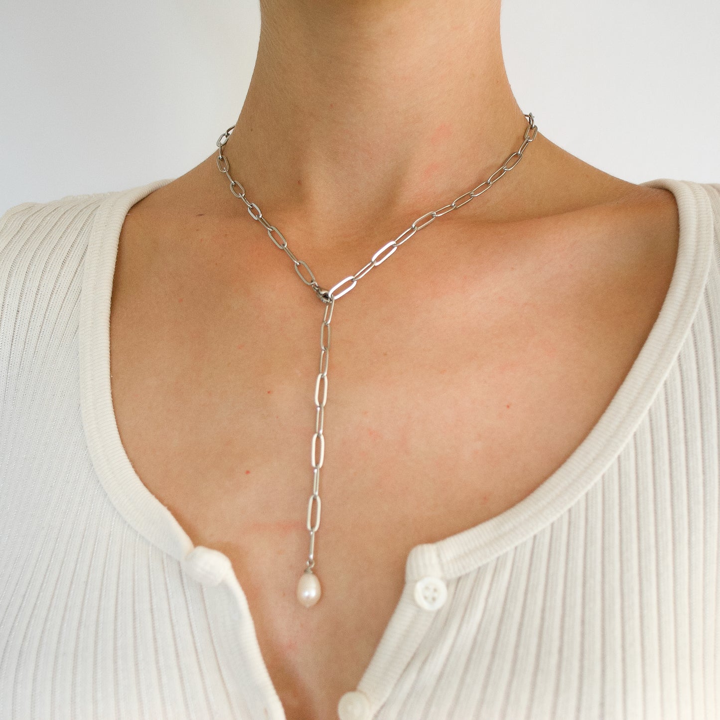 Y-Pearl necklace silver